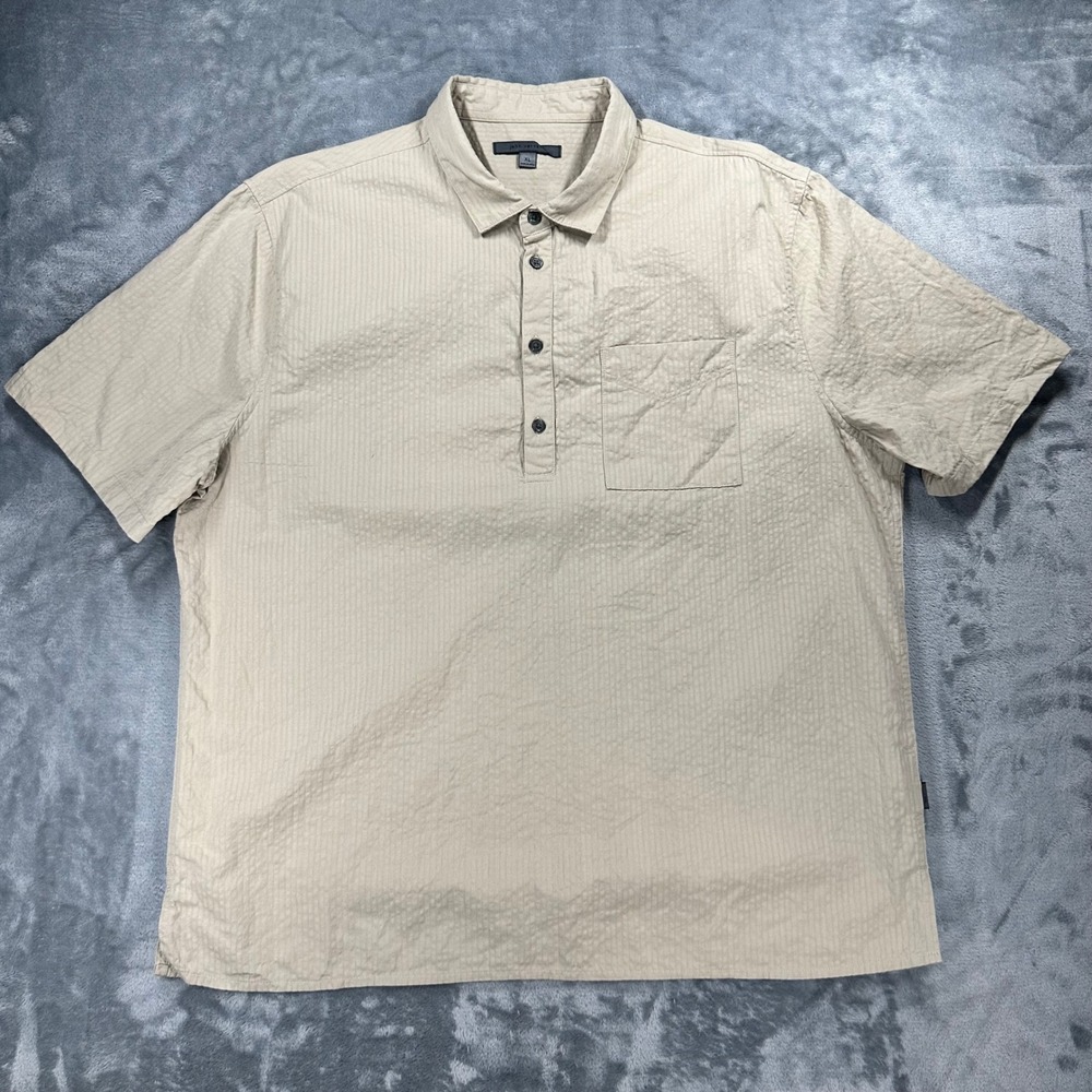 John Varvatos Mens XL Tan Cotton Seersucker Short Sleeve Polo Shirt W791F24